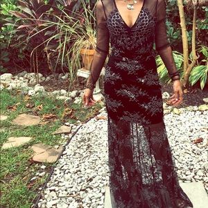 LOVERS + FRIENDS maxi black lace dress XS New